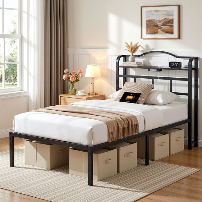 Artiss Bed Frame Single Size with Charging Station WAVE Hover Image