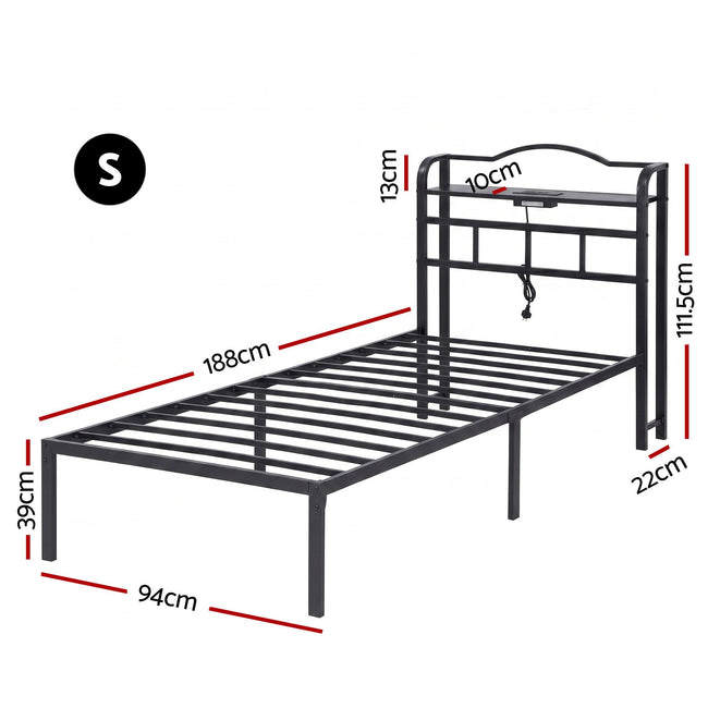 Artiss Bed Frame Single Size with Charging Station WAVE Main Image