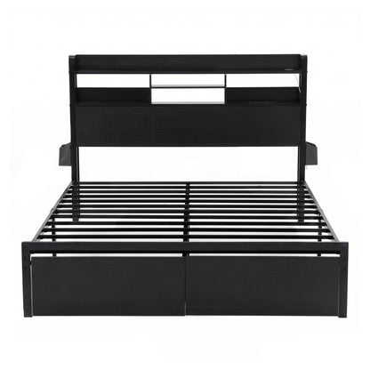 Artiss Bed Frame King with Charging Station Storage Organizer Drawers LED ZAC