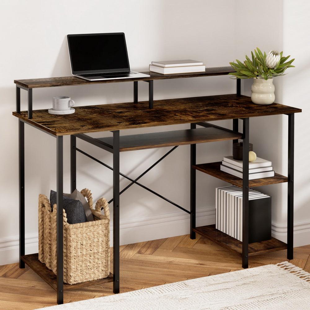 Artiss Computer Desk Laptop Desks Home Office Study Table Open Shelf Brown 120CM.
