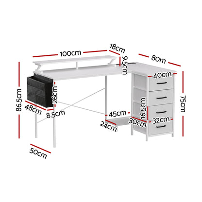 Artiss 140cm L Shaped Gaming Desk Computer Desk with LED Lights & Power Outlets