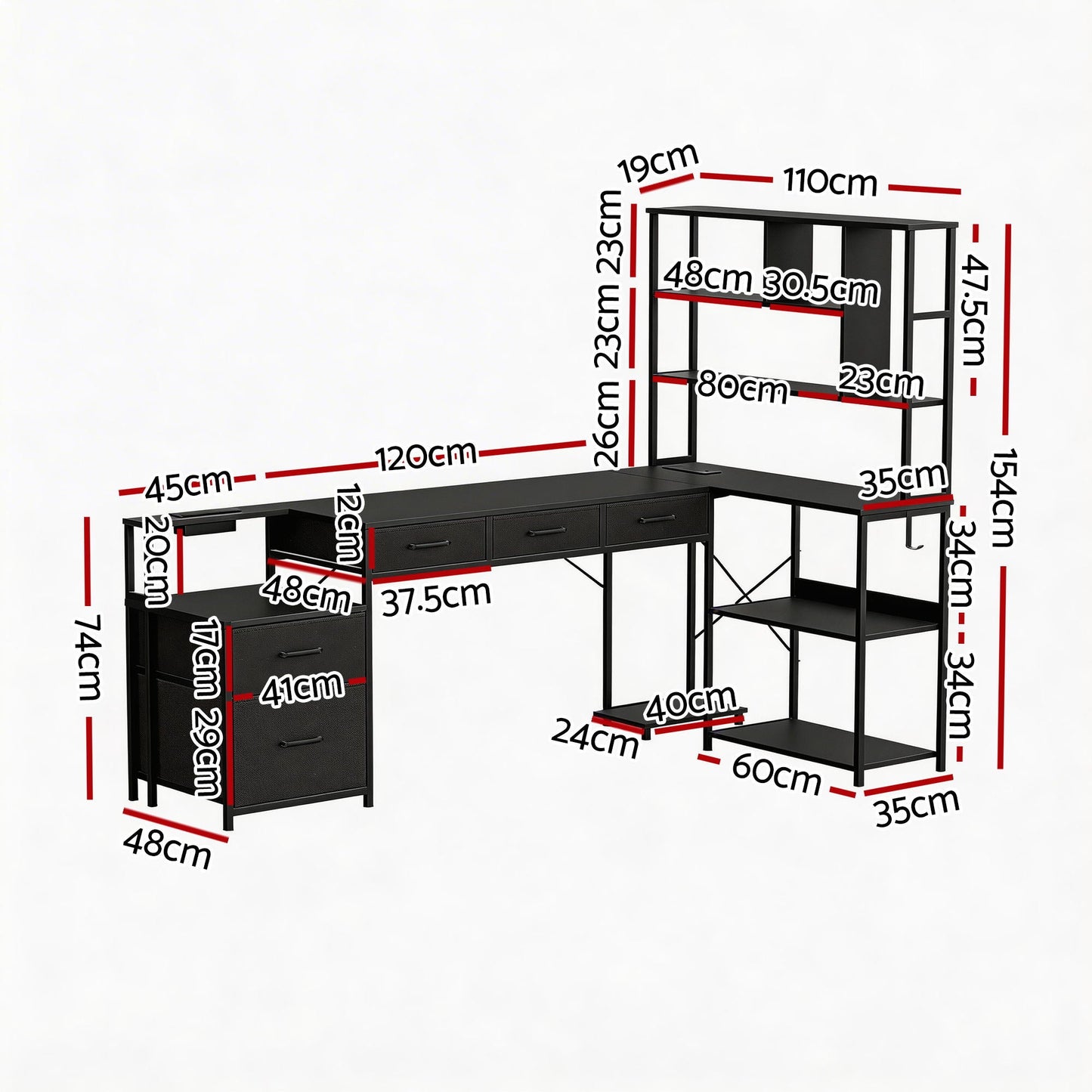 Artiss 140cm L Shaped Gaming Desk Computer Desk with LED Lights & Power Outlets