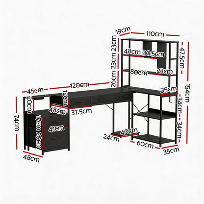Artiss 140cm L Shaped Gaming Desk Computer Desk with LED Lights & Power Outlets