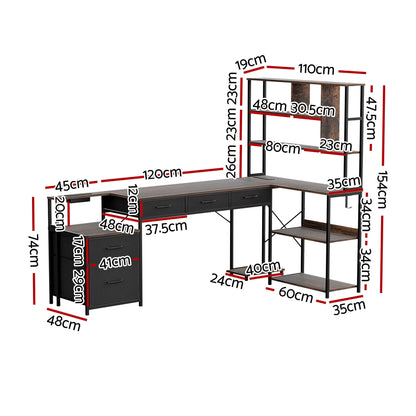 Artiss 140cm L Shaped Gaming Desk Computer Desk with LED Lights & Power Outlets