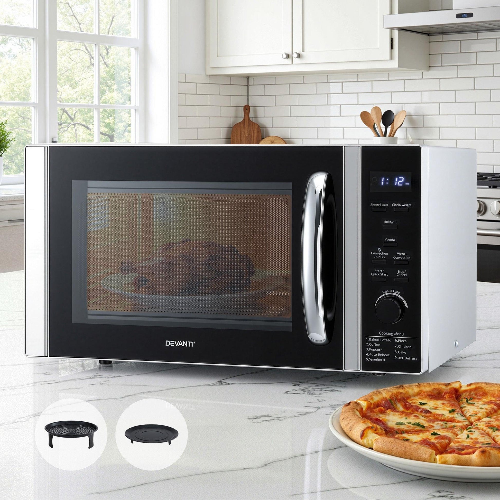 Devanti 30L Microwave Oven 4-IN-1 Air Fryer Convection Grill.