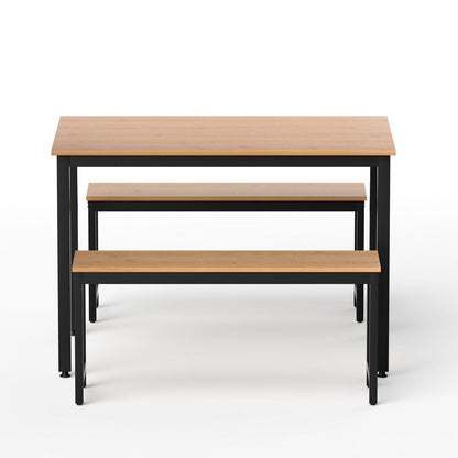 Artiss Dining Table and Chairs Set 3PCS Kitchen Metal Desk Bench Natural Oak