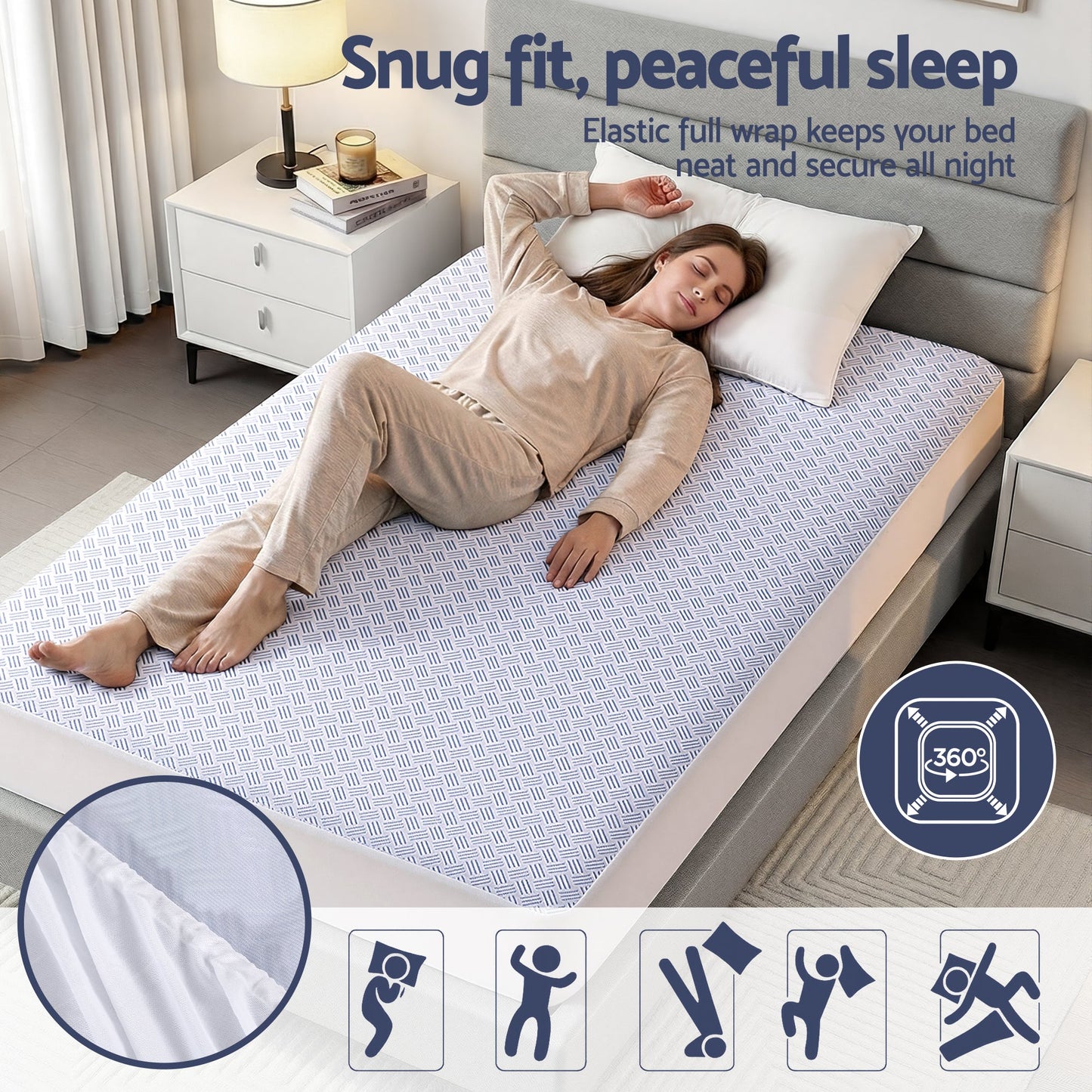 Giselle Cooling Mattress Protector Waterproof Deep Pocket Fitted Cover King Single