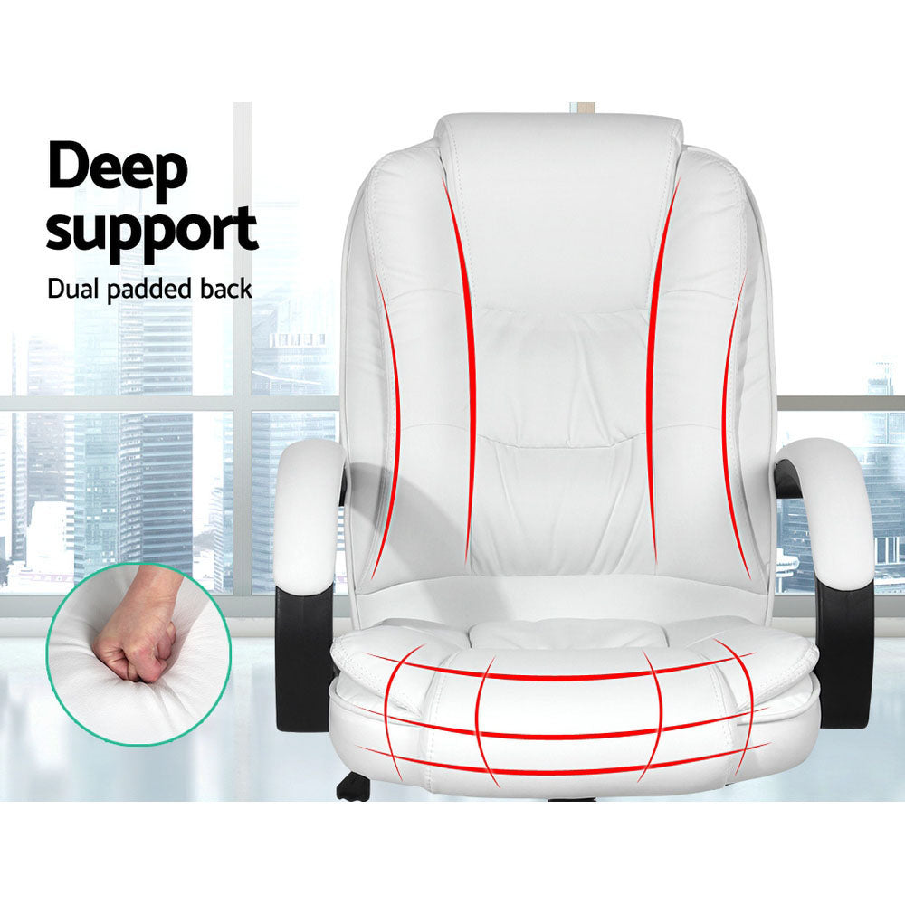Artiss Executive Office Chair Leather Tilt White.