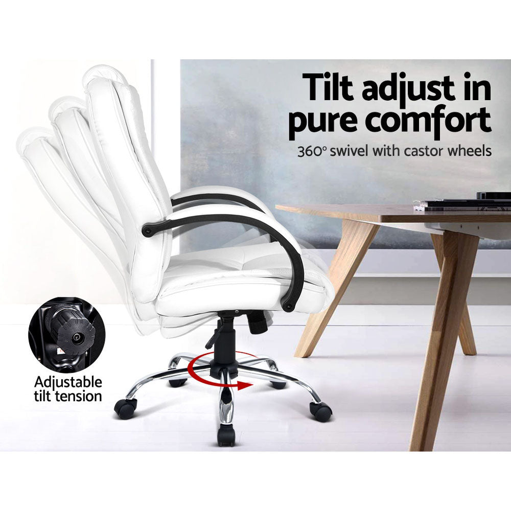 Artiss Executive Office Chair Leather Tilt White.