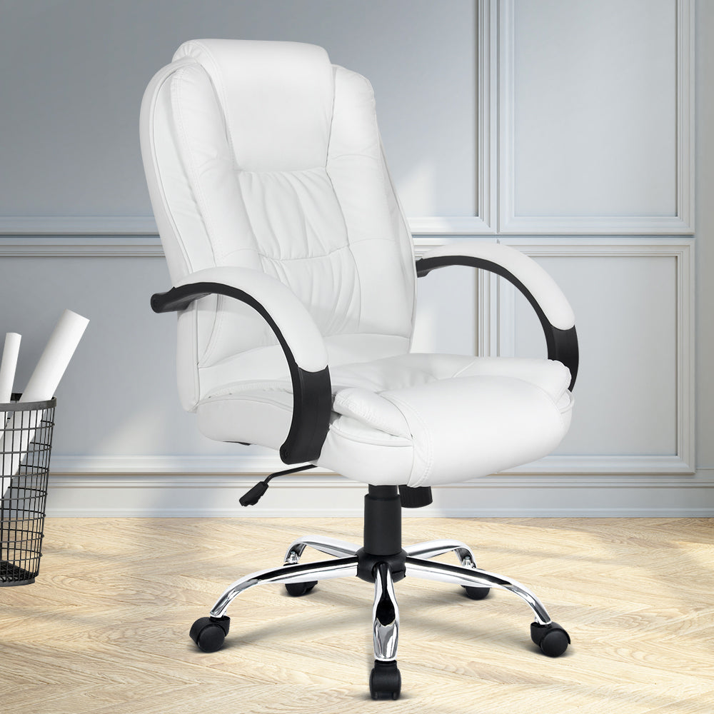 Artiss Executive Office Chair Leather Tilt White.