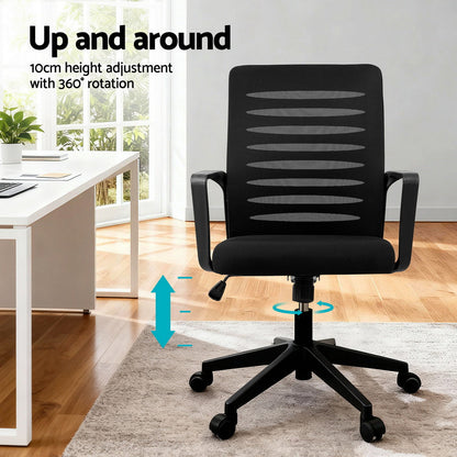 Artiss Ergonomic Office Chair Mesh Computer Desk Chairs with Lumbar Support, Height Adjustment Swivel Chair Mid Back for Home Office Study, Black