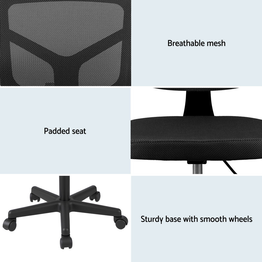Artiss Armless Office Chair with Wheels, Ergonomic 360° Swivel Home Office Desk Chair, Height Adjustable Computer Task Chair with Fabric Back and Seat for Small Space, Black