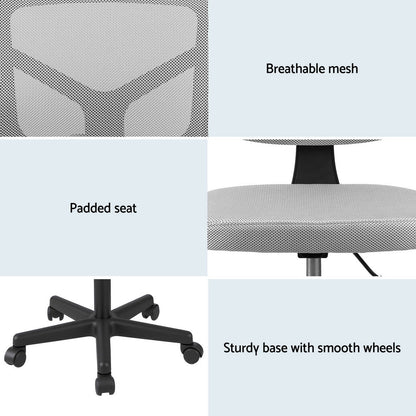 Artiss Armless Office Chair with Wheels, Ergonomic 360° Swivel Home Office Desk Chair, Height Adjustable Computer Task Chair with Fabric Back and Seat for Small Space, Grey