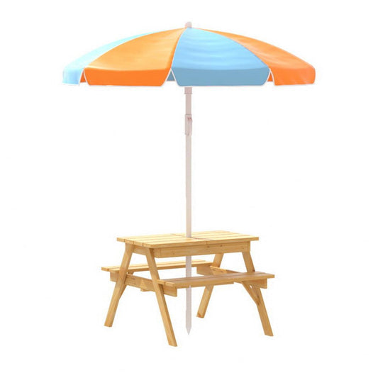 Keezi Kids Outdoor Table and Chairs Picnic Bench Umbrella Set Water Sand Pit Box.