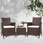 Gardeon 3PC Outdoor Bistro Set Patio Furniture Wicker Setting Chairs Table Cushion Brown.