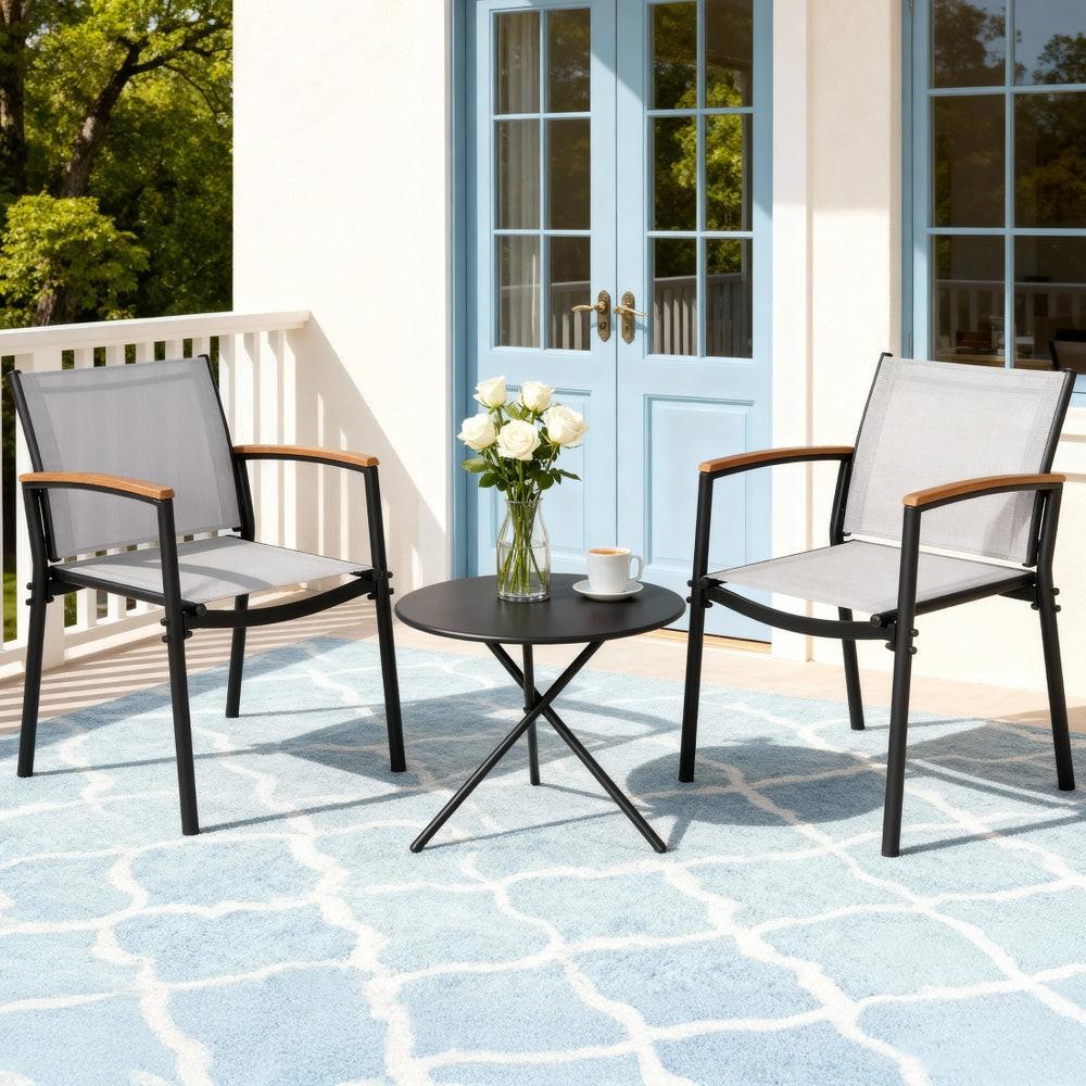 Gardeon 3PC Outdoor Bistro Set Table and Chairs Steel Dining Chair Patio Furniture Textilene.