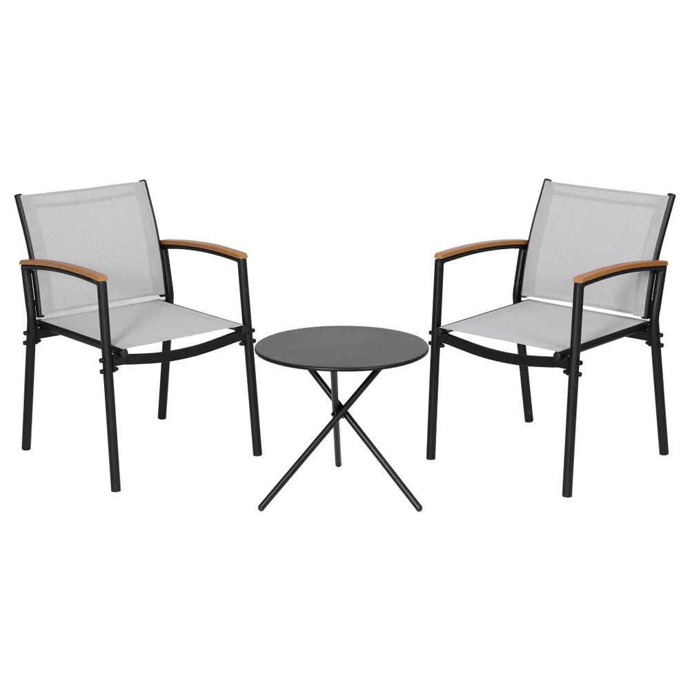 Gardeon 3PC Outdoor Bistro Set Table and Chairs Steel Dining Chair Patio Furniture Textilene.