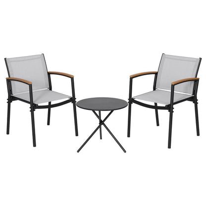 Gardeon 3PC Outdoor Bistro Set Table and Chairs Steel Dining Chair Patio Furniture Textilene.