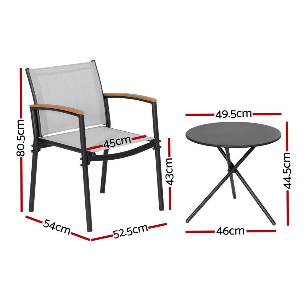 Gardeon 3PC Outdoor Bistro Set Table and Chairs Steel Dining Chair Patio Furniture Textilene.