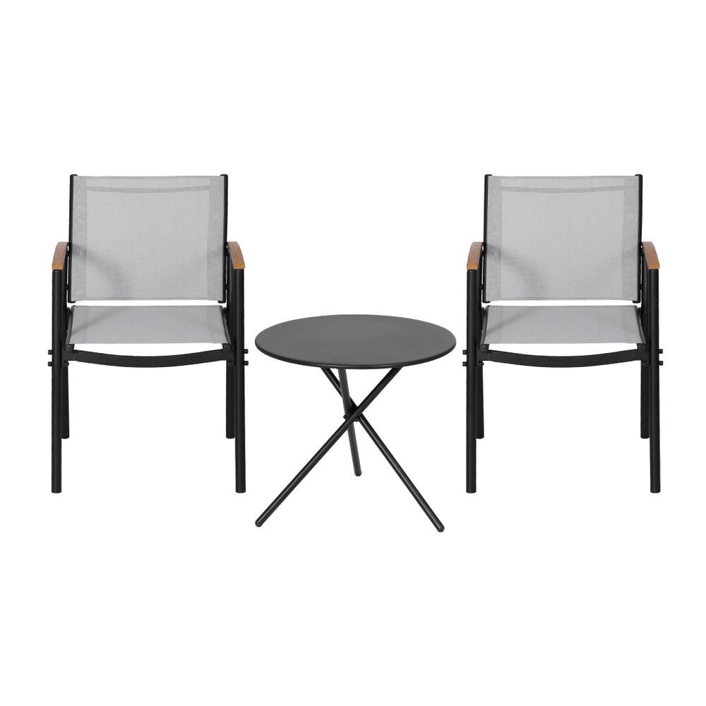 Gardeon 3PC Outdoor Bistro Set Table and Chairs Steel Dining Chair Patio Furniture Textilene.