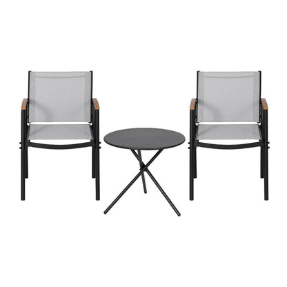 Gardeon 3PC Outdoor Bistro Set Table and Chairs Steel Dining Chair Patio Furniture Textilene.