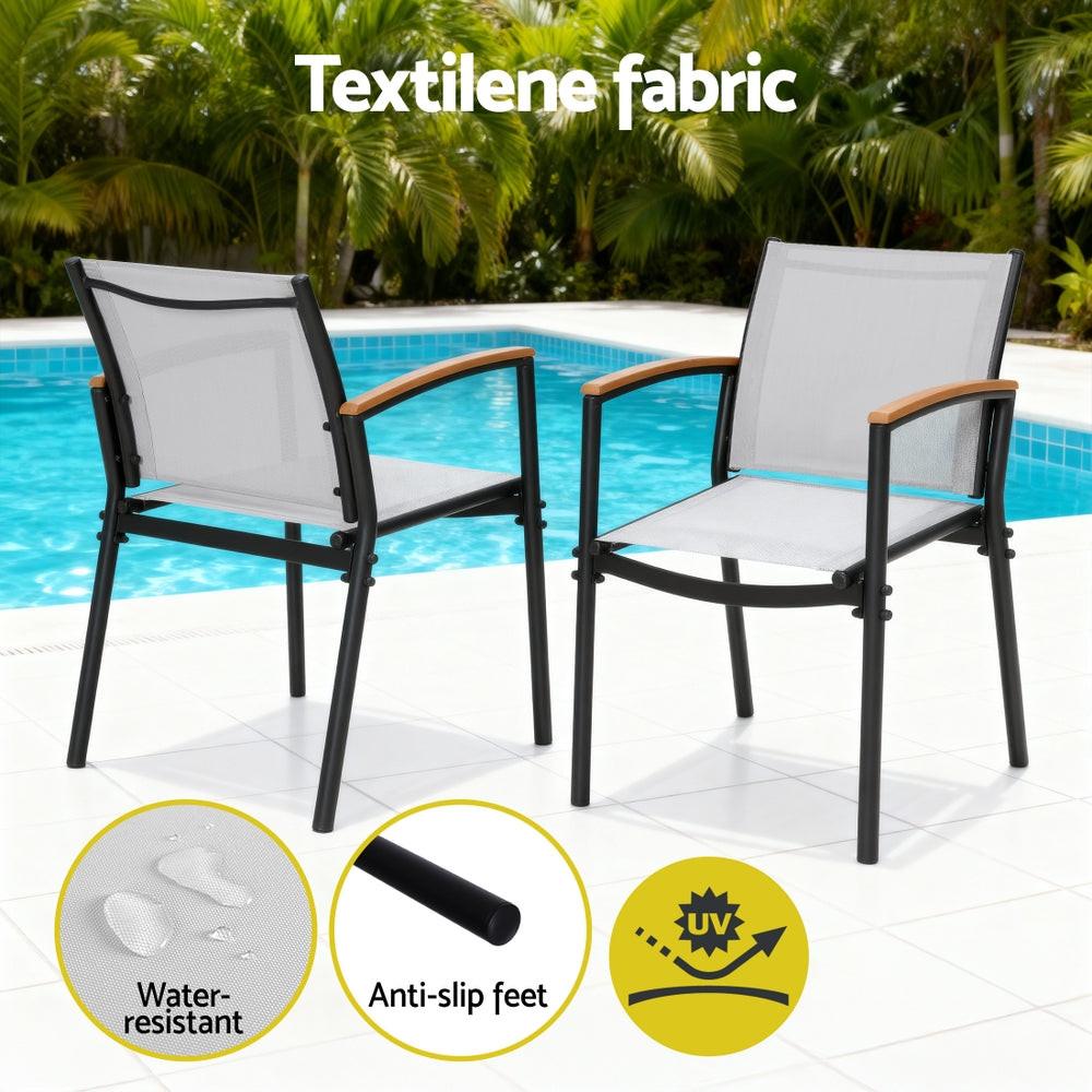 Gardeon 3PC Outdoor Bistro Set Table and Chairs Steel Dining Chair Patio Furniture Textilene.