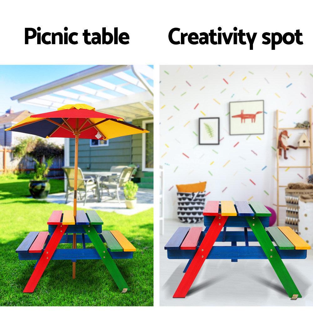 Keezi Kids Wooden Picnic Table Set with Umbrella.