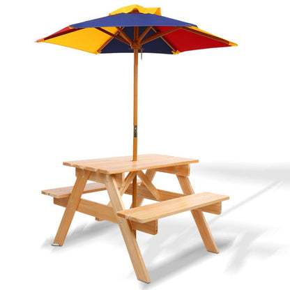 Keezi Kids Wooden Picnic Table Set with Umbrella.