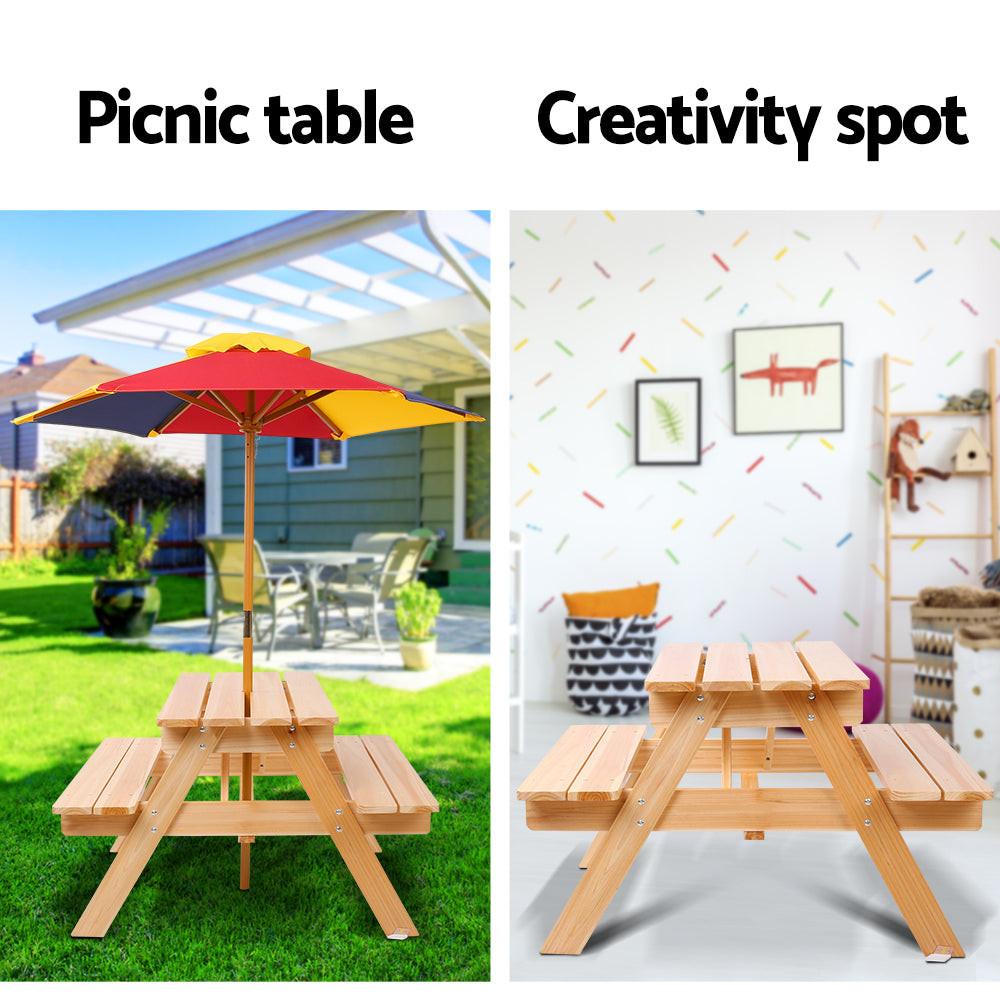 Keezi Kids Wooden Picnic Table Set with Umbrella.