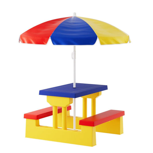 Keezi Kids Outdoor Table and Chairs Set Picnic Bench Umbrella Children Indoor.