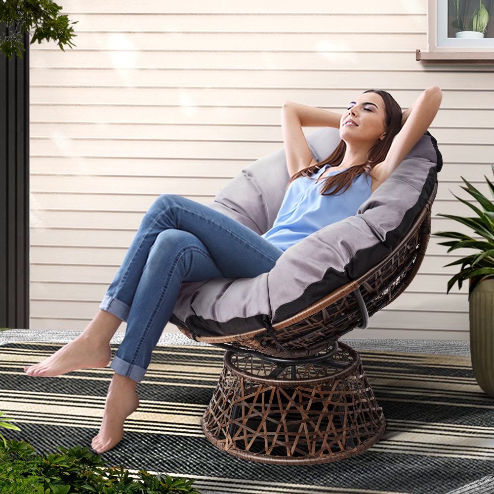 Gardeon Outdoor Chairs Outdoor Furniture Papasan Chair Wicker Patio Garden Brown.