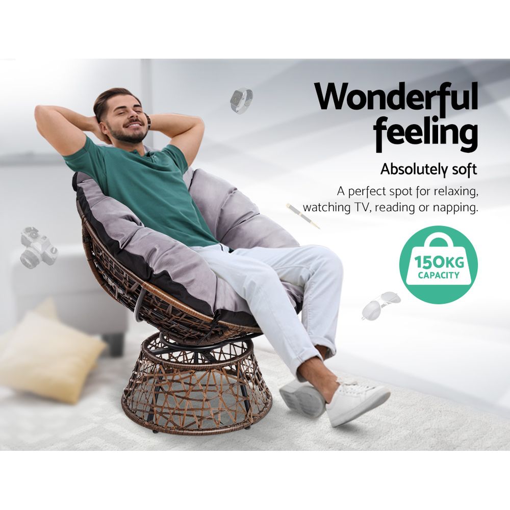 Gardeon Outdoor Chairs Outdoor Furniture Papasan Chair Wicker Patio Garden Brown.