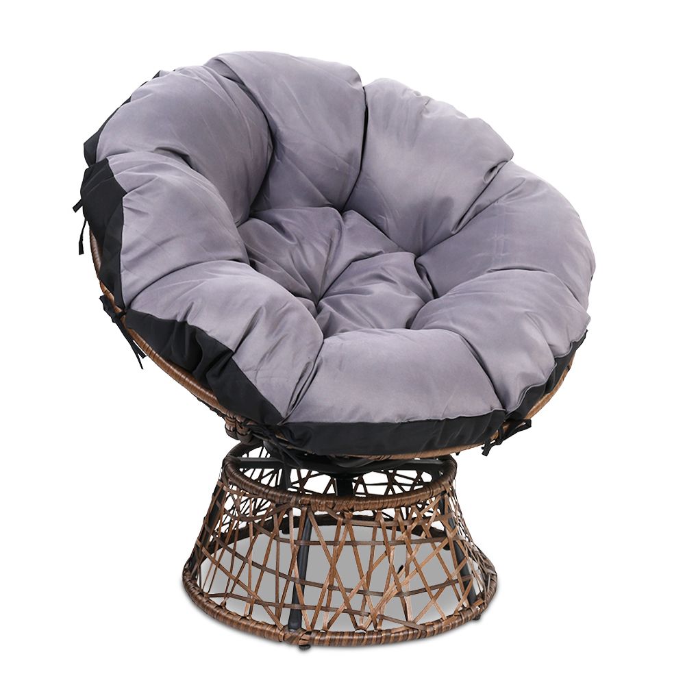 Gardeon Outdoor Chairs Outdoor Furniture Papasan Chair Wicker Patio Garden Brown.