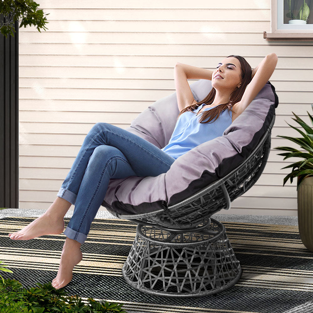 Gardeon Outdoor Chairs Outdoor Furniture Papasan Chair Wicker Patio Garden Grey.