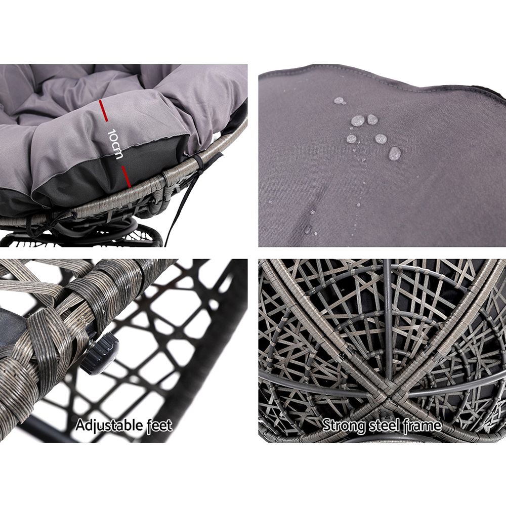 Gardeon Outdoor Chairs Outdoor Furniture Papasan Chair Wicker Patio Garden Grey.