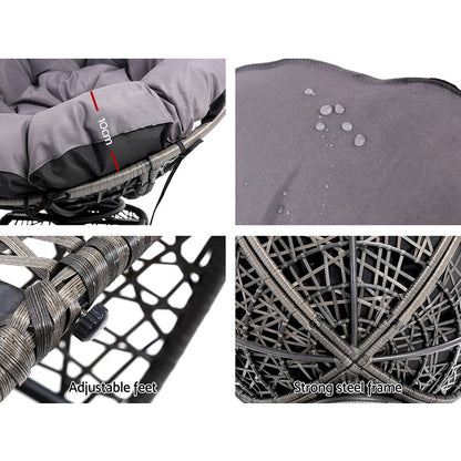 Gardeon Outdoor Chairs Outdoor Furniture Papasan Chair Wicker Patio Garden Grey.