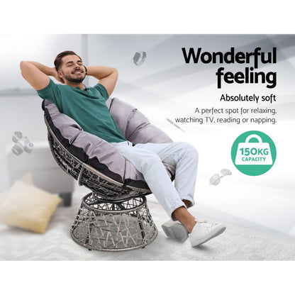 Gardeon Outdoor Chairs Outdoor Furniture Papasan Chair Wicker Patio Garden Grey.