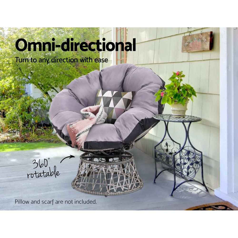 Gardeon Outdoor Chairs Outdoor Furniture Papasan Chair Wicker Patio Garden Grey.