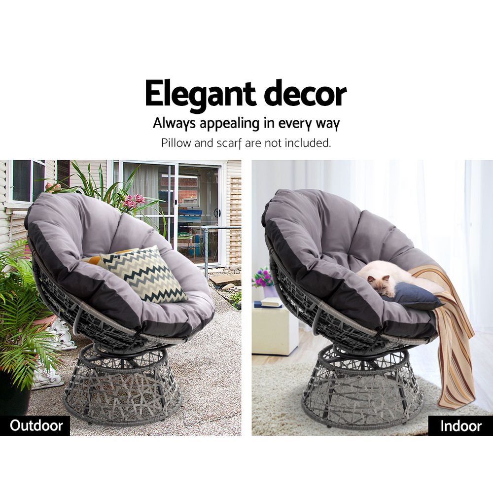 Gardeon Outdoor Chairs Outdoor Furniture Papasan Chair Wicker Patio Garden Grey.