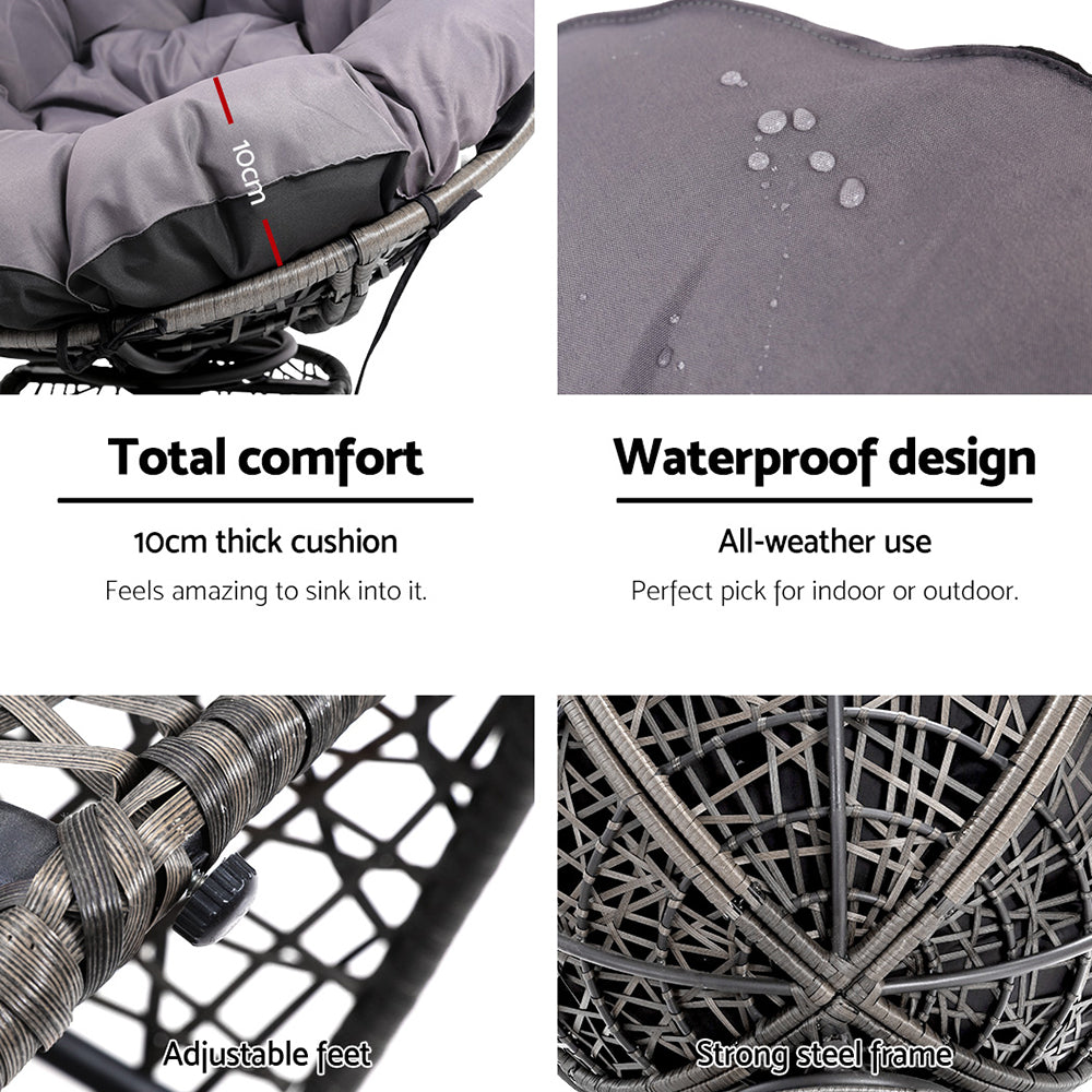 Gardeon Outdoor Chairs Outdoor Furniture Papasan Chair Wicker Patio Garden Grey.