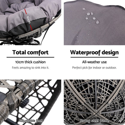 Gardeon Outdoor Chairs Outdoor Furniture Papasan Chair Wicker Patio Garden Grey.