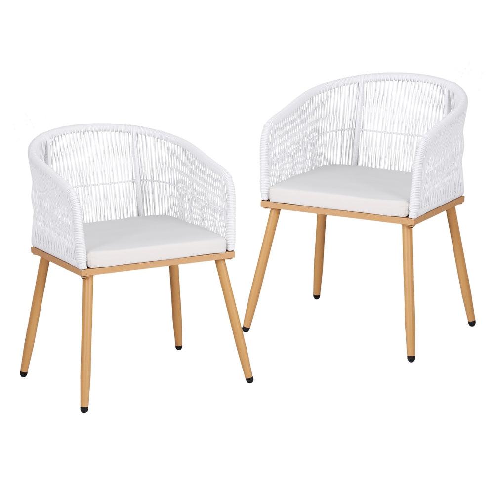 Gardeon 2PC Outdoor Dining Chairs Wicker Chair Patio Furniture Garden Steel White.