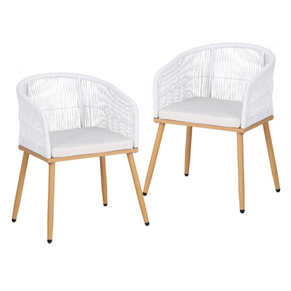 Gardeon 2PC Outdoor Dining Chairs Wicker Chair Patio Furniture Garden Steel White.