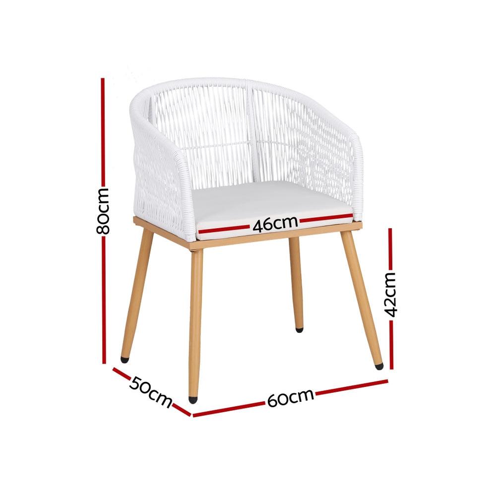 Gardeon 2PC Outdoor Dining Chairs Wicker Chair Patio Furniture Garden Steel White.