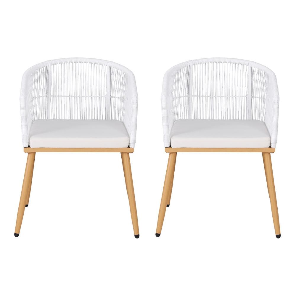 Gardeon 2PC Outdoor Dining Chairs Wicker Chair Patio Furniture Garden Steel White.