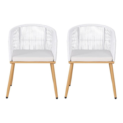 Gardeon 2PC Outdoor Dining Chairs Wicker Chair Patio Furniture Garden Steel White.