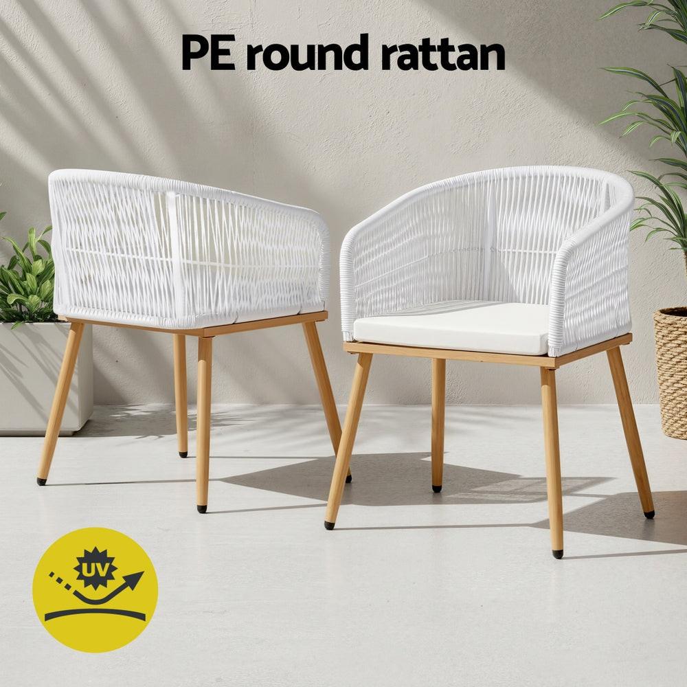 Gardeon 2PC Outdoor Dining Chairs Wicker Chair Patio Furniture Garden Steel White.
