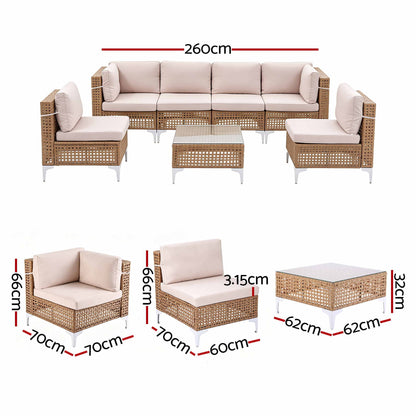 Gardeon 6 Seater Outdoor Sofa Set 7PCS Table Chair Set Garden Rattan Patio Furniture