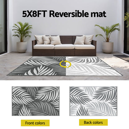 Gardeon Outdoor Rugs 152x244cm Large Carpet Reversible Area Mat PP Dual-Sided Patio Rug Leaf