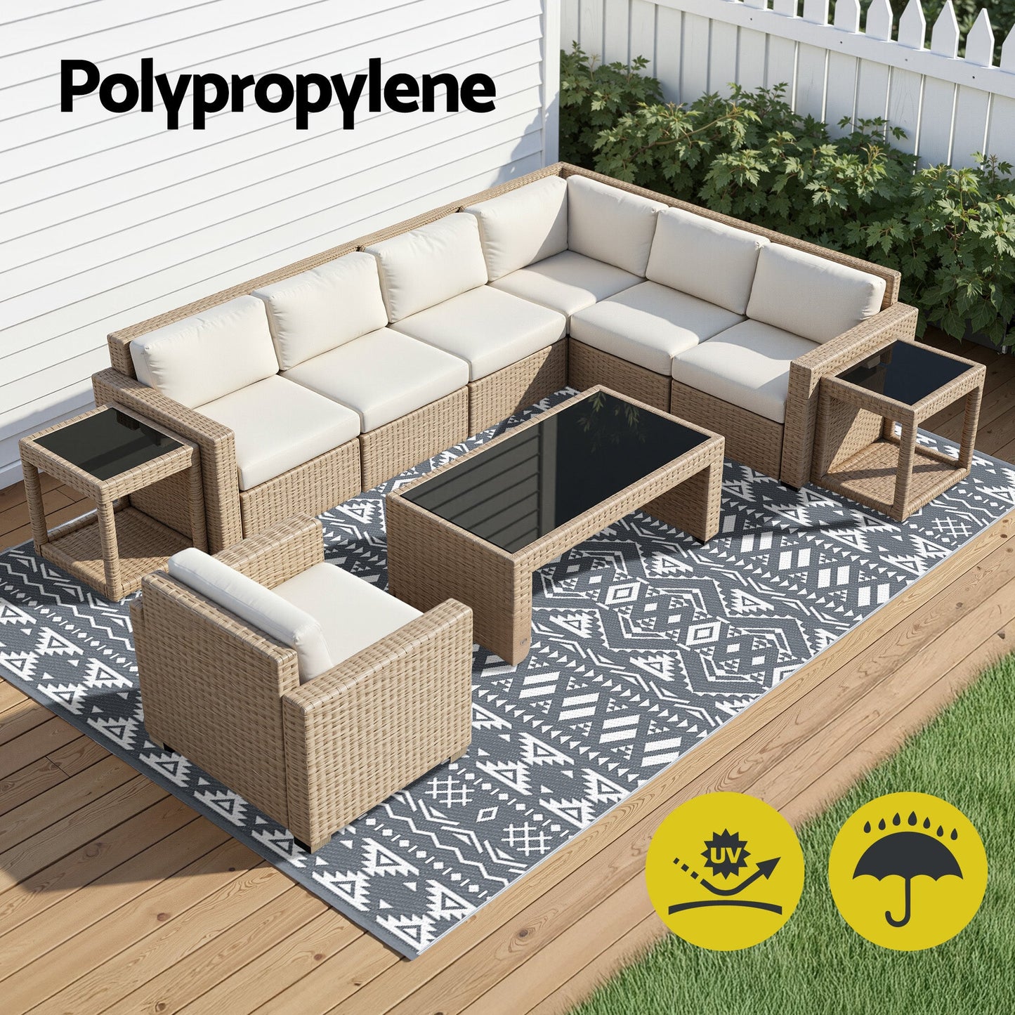 Gardeon Outdoor Rugs 274x366cm Large Carpet Reversible Area Mat PP Dual-Sided Patio Rug Bohemian